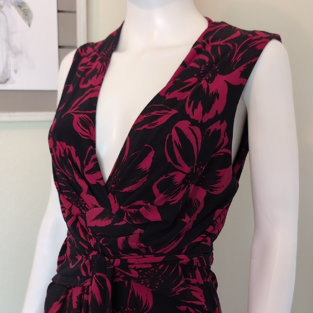 Norma Kamali Wrap Dress Red & Black Floral Jersey Knit SzM NWT